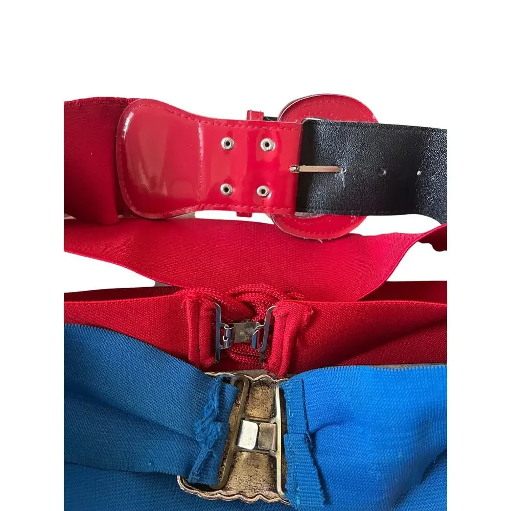 Vintage 80's stretch belts decorative buckle multi color costume retro
